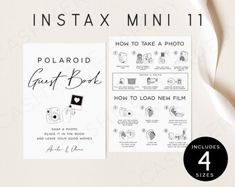Editable Instax Mini 11 Instructions, Wedding Photo Guest Book Sign Printable Template, Polaroid Guestbook and Camera All-In-One Signs SPM12