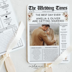 Boho Wedding Fan Template, Summer Wedding Modern Program Fans Templates, Editable Ceremony Timeline with Couple Photo, DIY Digital Download