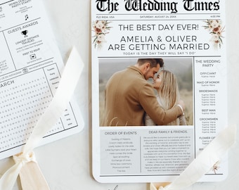 Boho Wedding Fan Template, Summer Wedding Modern Program Fans Templates, Editable Ceremony Timeline with Couple Photo, DIY Digital Download