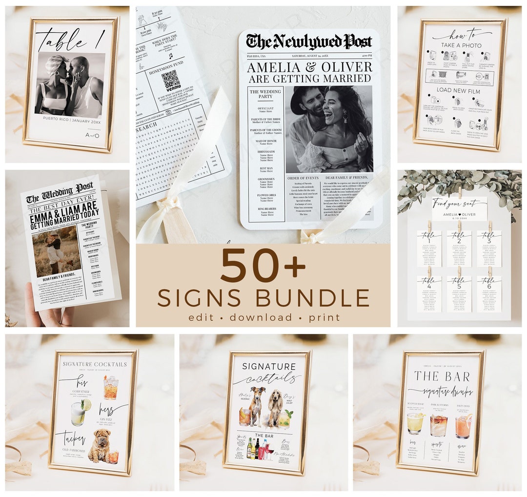 Wedding Sign Featuring Downloadable Bar Signs Bundle Modern - Etsy