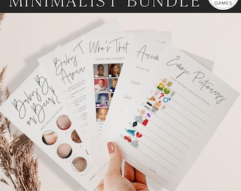 Baby Shower Game Bundle, Minimalist Baby Shower Games, Fully Editable Game Printable Canva Templates with Answer Keys, Baby Shower Trivia