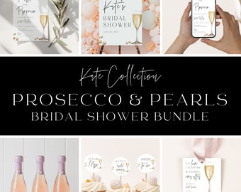 Minimalist Pearls & Prosecco Bridal Shower Games Bundle, Editable Bridal Shower Games Bundle, Engaging Printable Party Activities Fun Games
