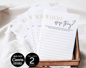 Where Were They Photo Game, Editable Bridal Shower Couples Picture Games, Editable Photo Guessing Game Printable Template Canva DIY Download