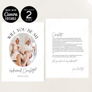 Minimalist Bridesmaid Proposal Card with Picture, Editable Maid of Honor Proposal Card Template, Be My Bridesmaid, Instant Download, CANVA