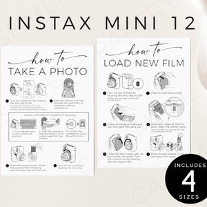 Instax Mini 12 Polaroid Camera How to Load Film & How to Take Photo Editable Instructions Signs, Wedding Guestbook Templates Download, SPM08