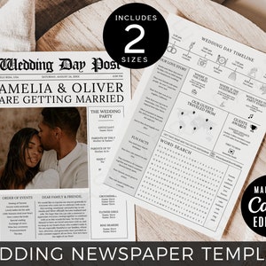 Wedding Ceremony Program Template Newspaper, Newspaper Wedding Program Template, Unique Wedding Program,Printable Wedding Infographic