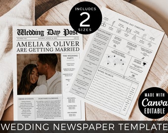 Hochzeitszeremonie Programm Vorlage Zeitung, Zeitung Hochzeit Programm Vorlage, Einzigartiges Hochzeitsprogramm, Printable Hochzeit Infografik