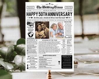 50th Anniversary Newspaper Template, 1976 Flashback Poster, Editable Photo Infographic, Golden Anniversary Canva, Digital Download