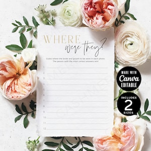 Where Were They Guessing Game, Editable Couple Bridal Shower Photo Game Template, Minimalist Couple Photo Guess Game, Instant Download CANVA
