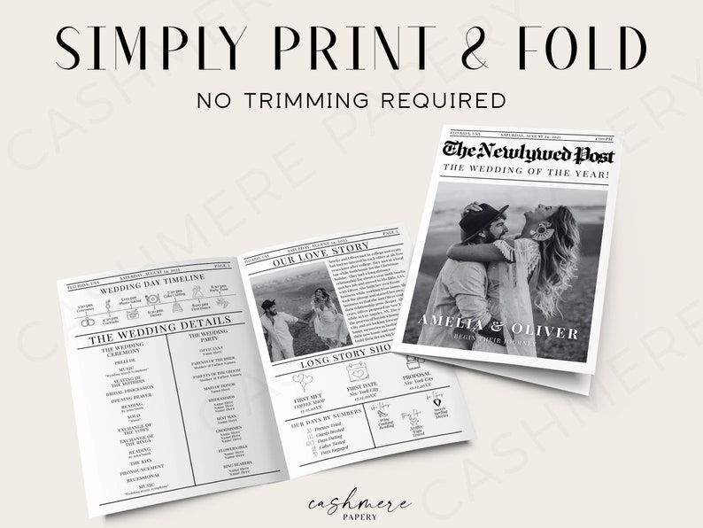 Wedding Newspaper Canva Edit, Folded Large News Paper Program Template, Infographic Photo Invitation DIY Printable Instant Digital Download image 9