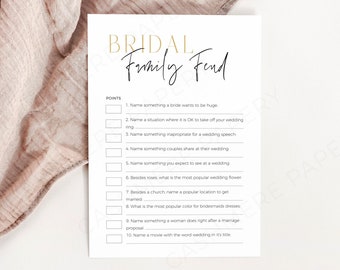 Bridal Shower Feud, Minimalist Gold Editable Wedding Games Template, Bridal Shower Party Printables Custom Canva Instant Digital Download