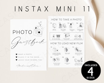 Editable Camera Instructions and Photo Guestbook Sign, Wedding Instax Mini 11 Polaroid Guest Book Signs, Instant Download Templett DIY SPM10