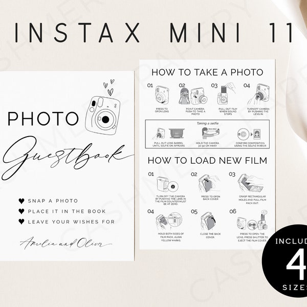Editable Camera Instructions and Photo Guestbook Sign, Wedding Instax Mini 11 Polaroid Guest Book Signs, Instant Download Templett DIY SPM10