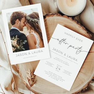Modern After Party Invitation with Photo, Wedding Reception Invite, Editable Elopement Party, Digital Download, Happily Ever After, CANVA