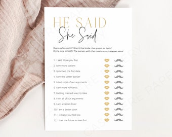 He Said She Said Party Game Template, Editable Guess Who Said It Bride or Groom Game Printable, Custom Bridal Shower Games Canva Download