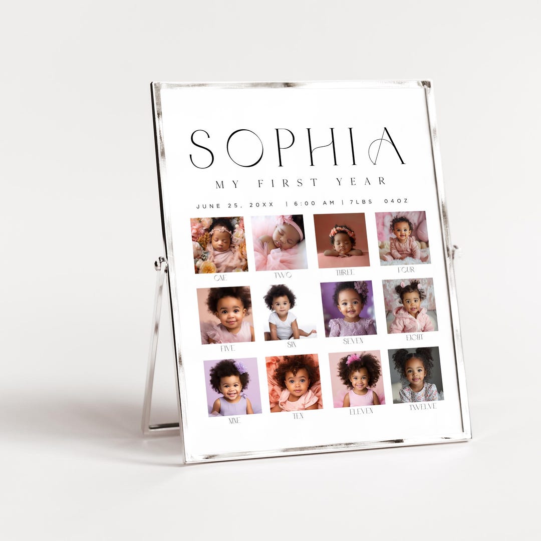 Newborn to One Year Photo Frame, My First Year Picture Board, Baby ...
