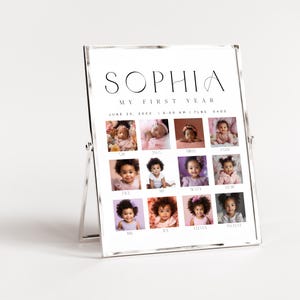 Newborn to One Year Photo Frame, My First Year Picture Board, Baby Monthly Milestone Sign, First Birthday Keepsake, 12 Month Photo Display