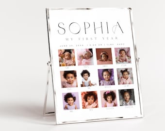 Newborn to One Year Photo Frame, My First Year Picture Board, Baby Monthly Milestone Sign, First Birthday Keepsake, 12 Month Photo Display