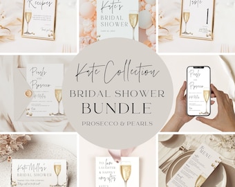 Pearls and Prosecco Bridal Shower Printable Editable Templates,  Invitations, Games Bundle, Fun & Activities CANVA Digital Downloads