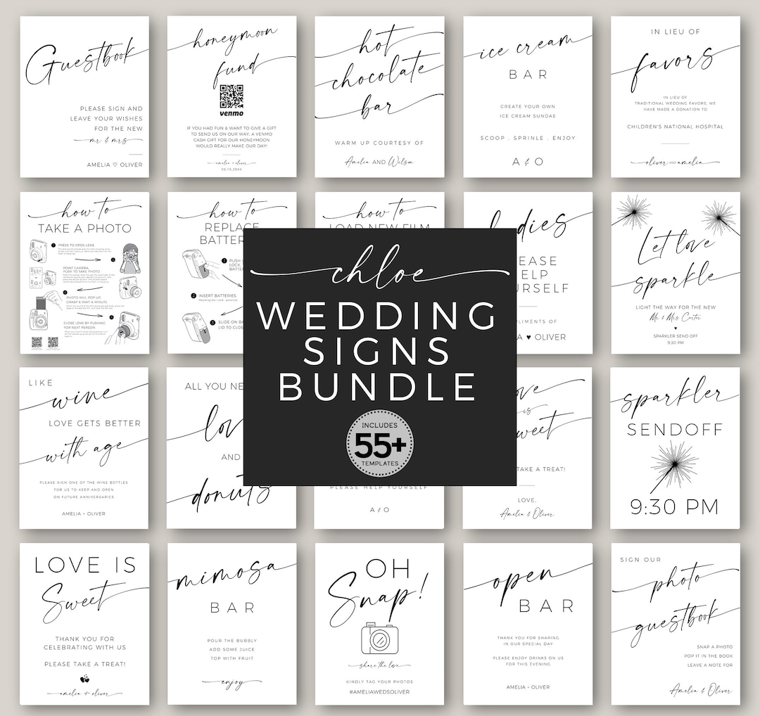 55+ Wedding Reception Signs Templates Bundle, Bridal Shower Minimalist ...