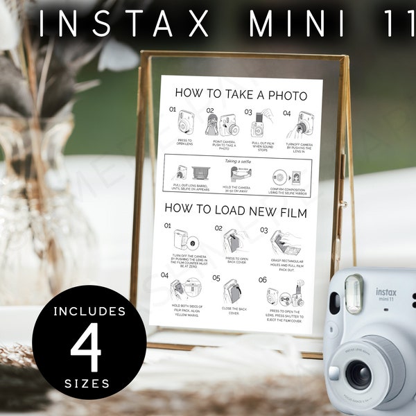 Editable Instax Mini 11 Instructions Instant Download, How to Take Photo and How to Load New Film Signs | Templett Digital Printable, SPM10