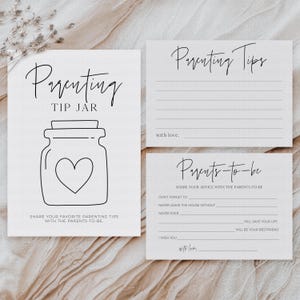 Panneau en forme de pot pour astuce parentale, cartes de conseils minimalistes modernes pour les futurs parents, signalétique imprimable pour baby shower + modèles de cartes à télécharger DIY CANVA