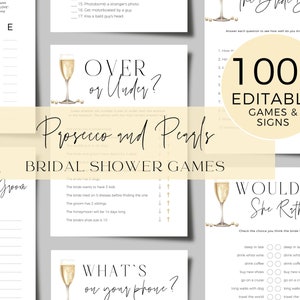 Pearls & Prosecco Bridal Shower Games Editable in Canva, Wedding Party Game Bundle, Answer Keys, Signs, Tickets Templates, Instant Download