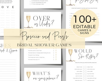 Pearls & Prosecco Bridal Shower Games Editable in Canva, Wedding Party Game Bundle, Answer Keys, Signs, Tickets Templates, Instant Download