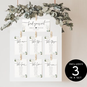 Eucalyptus Wedding Seating Chart, Editable Seat Labels Header Card and Table Names Template, Minimalist Seat Plan Signs Templett DIY, SPM09