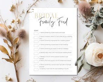 Bachelorette Feud, Gold Calligraphy Custom Minimalist Editable Bridal Feud Game Template, Bridal Shower Party Printable Canva DIY Download