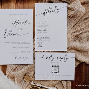 Wedding Invitations Suite Art, Modern Wedding Invite Suite RSVP with QR Code Template, Editable Simple Invites for Wedding Bundle Templett