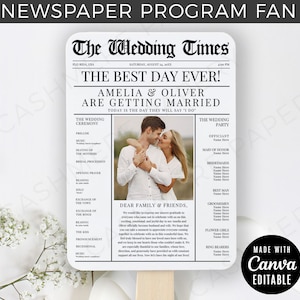 Wedding Program Fans Editable, Outdoor Ceremony Timeline Fan with Photo Printable, Custom Itinerary Template, Canva Instant Digital Download