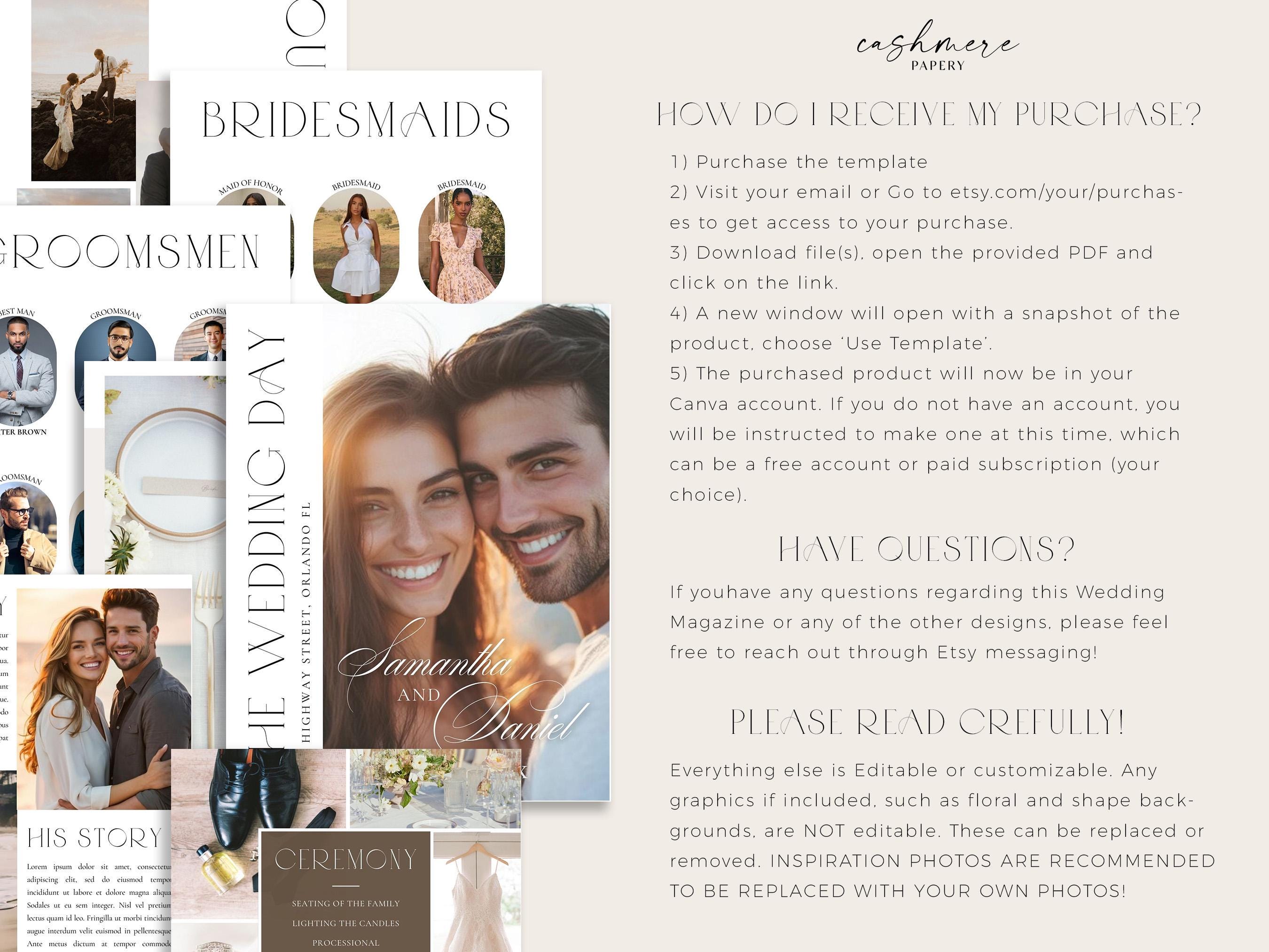 Magazine Program Personalized Wedding Magazine Program Template, Editable Modern Wedding ...