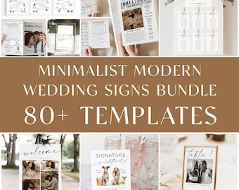 Wedding Signs Template Bundle Wedding Signs Bundle Minimalist Wedding Bundle Reception Sign Bundle Editable Template Sign Bundle, Printable