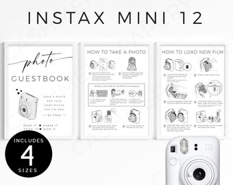 Instax Mini 12 Photo Guestbook Sign and Polaroid Camera Instructions Signs, Wedding Reception Editable Template Printable, Templett Download
