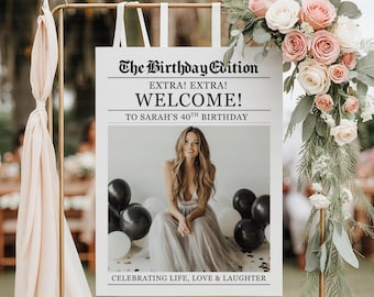 Editable Birthday Newspaper Canva Template, Birthday Program, Editable large Newspaper, Modern Welcome Board, Birthday Milestone Board