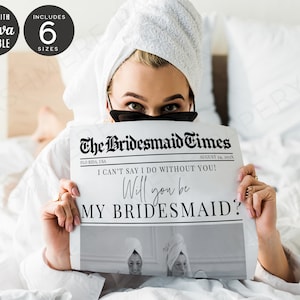 Custom Flower Newspaper Bridesmaid, Will You Be My Bridesmaid Proposal Gift Bouquet Wrap, Editable Canva Bridesmaid Newspaper Flower Wrapper