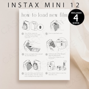 Modern Instax Mini 12 Instructions Sign, Editable Wedding Camera Instax Instructions, Printable How to Load New Film Polaroid Sign, Templett