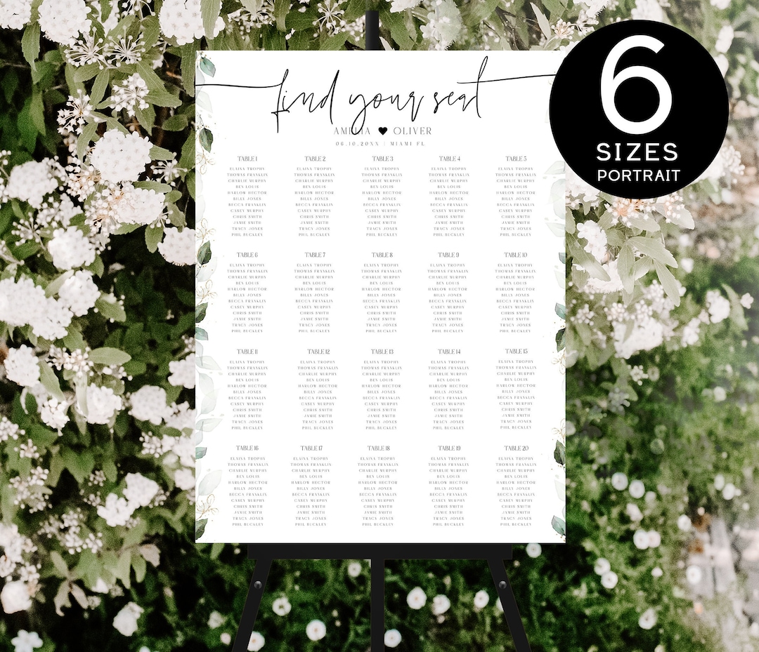 Rehearsal Dinner Seating Chart Template, Modern Wedding Seat Chart