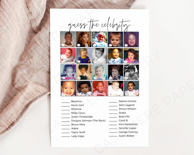 Celebrity Baby Names, Baby Celebrity Game, Guess The Celebrity, Baby Shower Activity, Instant Download, Guess Celebrity Baby, Who Is That Baby, Celebrity Name Game, Modern Baby Shower, Baby Shower Trivia, Gender Neutral, Digital Download, Fun Baby Shower Game