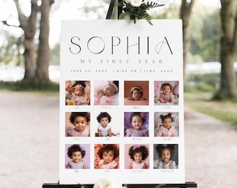 Baby's First Year Photo Frame: Minimalist Milestone Sign (CANVA Template Digital Download