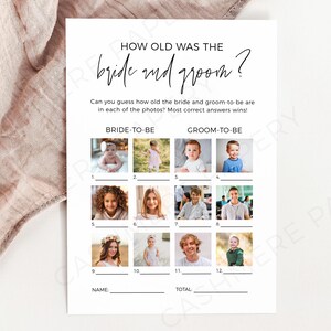Minimalist Guessing Game for Bridal Shower, Editable Bridal Shower Game Template Guess Their Age Bride and Groom, Instant Download, CANVA