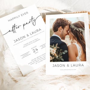 After Party Invitation with Wedding Photo, Personalized Elopement After Party Invite, Happily Ever After Template, Instant Download, CANVA