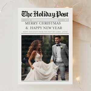 The Holiday Post Newwed nieuwsbriefsjabloon, First Christmas Married bewerkbaar jaar overzicht wenskaarten CANVA directe digitale download