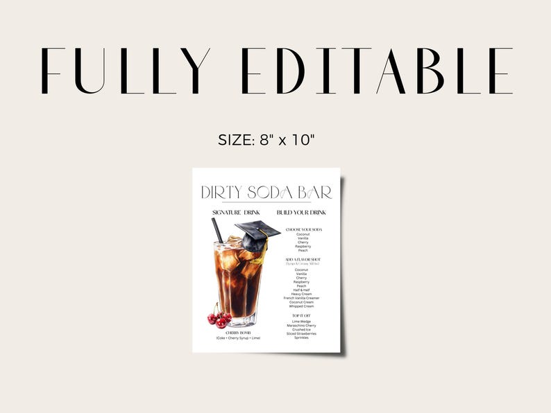 Party Drink Sign, Signature Drink Sign, Graduation Party Bar, Wedding Bar Sign, Italian Soda Bar, Bridal Shower Sign, Kids Birthday Drink, Dirty Soda Bar Sign, Soda Party Decor, Non-Alcoholic Drink, Soda Pop Bar, Printable Drink Menu, Drink Menu Signs
