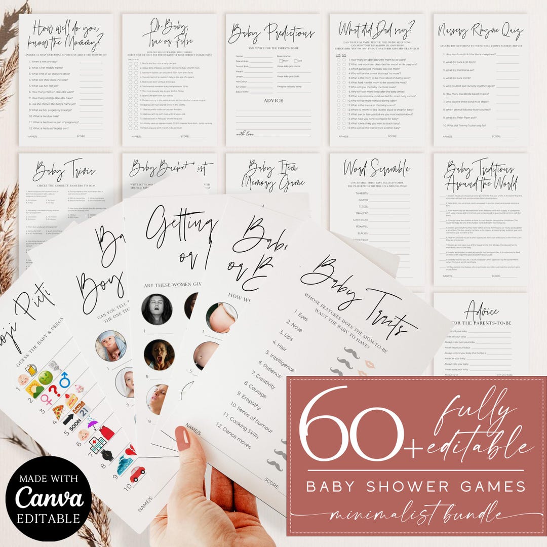 Baby Shower Games Bundle, Minimalist Gender Neutral Baby Printable Baby ...