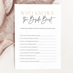 How Well Do You Know the Bride Editable, Minimalist Know the Bride Quiz Game Template, Bridal Shower Party Games Printable Canva Download