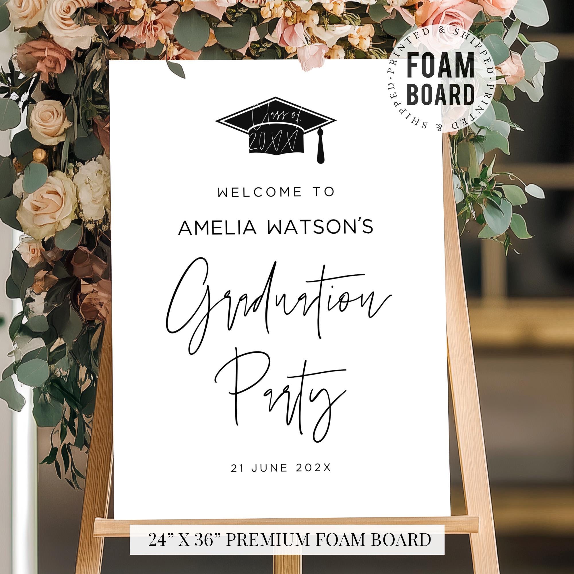 Graduation Mini Sign Minimalist Graduation Welcome Sign With Grad Cap, Personalized Class ...