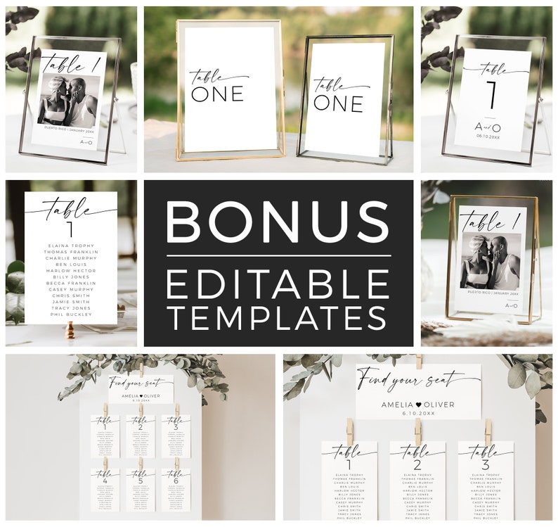 Modern Minimalist Wedding Signs Bundle, 80 Reception Table Signs Set, Welcome, Drinks, Newspaper Editable Templates, DIY Printable Download image 3