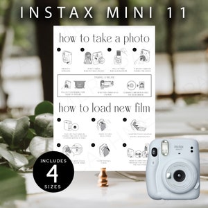 Instax Mini 11 Guest Book, Polaroid Camera Instructions All-in-one Sign, How to Take A Photo | Load New Film Photo Template Digital Download